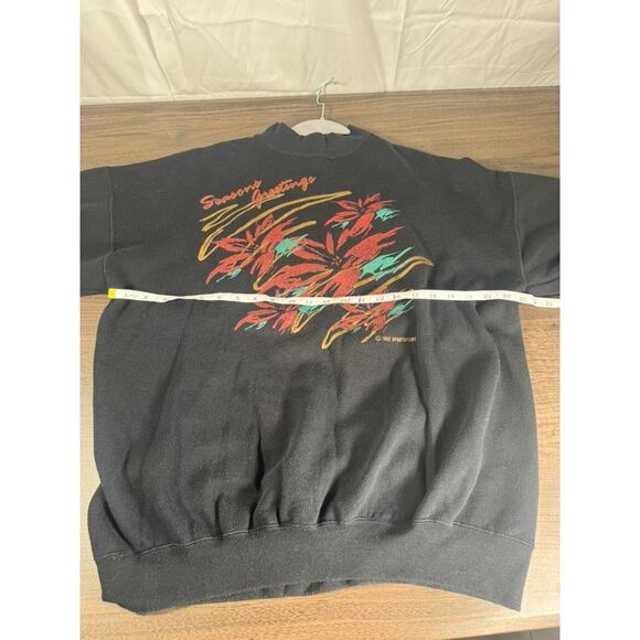 VTG 1992 Christmas Sweatshirt XL Season’s Greetings Poinsettia Black Holiday0 - Picture 6 of 9